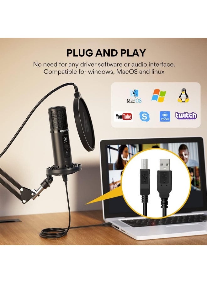 Maono AU-PM422 Podcast USB Microphone Plug & Play Black - Image 3